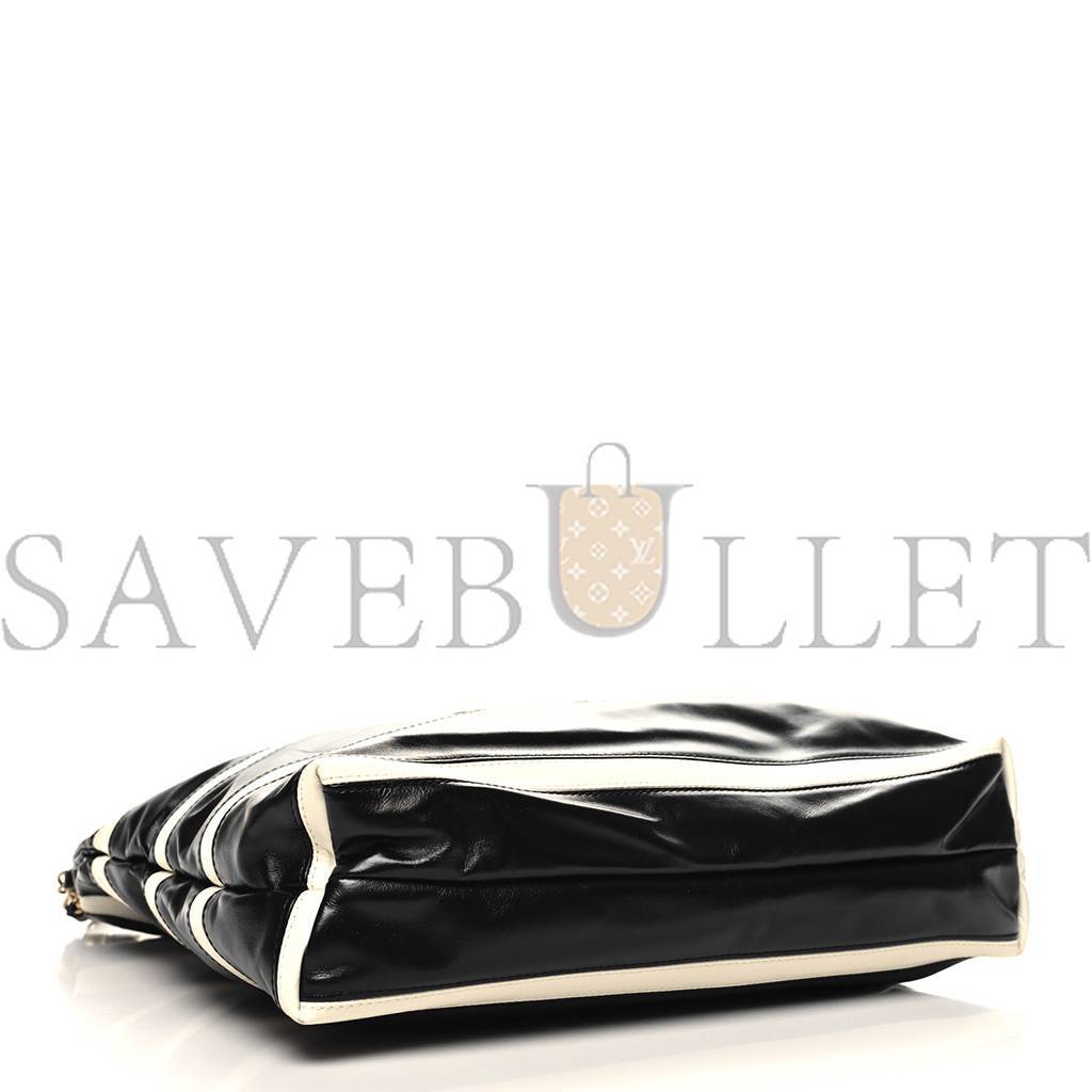 Ch*el master shiny calfskin striped small Ch*el 22 black white as3260 (37*35*7cm)